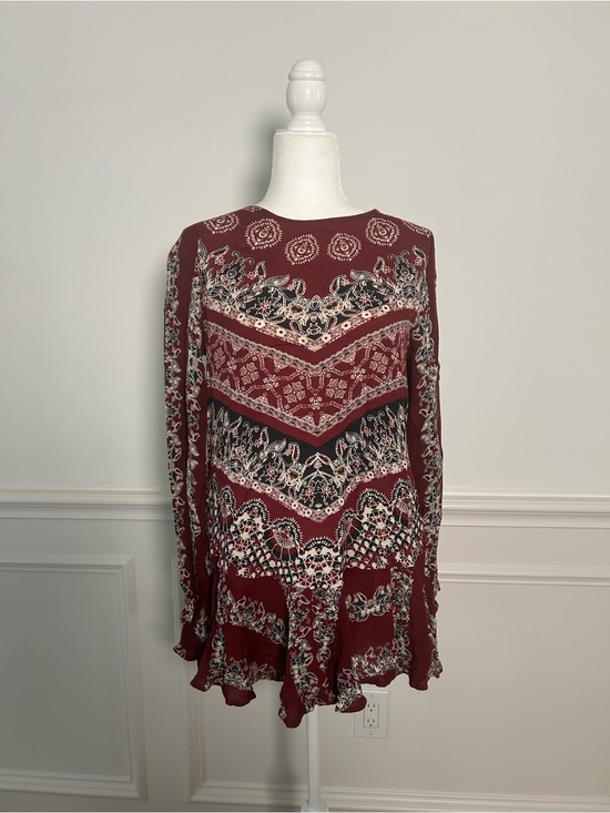 Free People Tops - Free People Maroon Paisley & Geometric Print Long-Sleeve Tunic